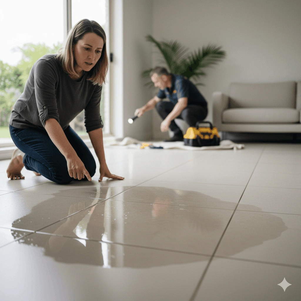 plumber fixing water pipe after leak detection with clean and secure connection in Cairns